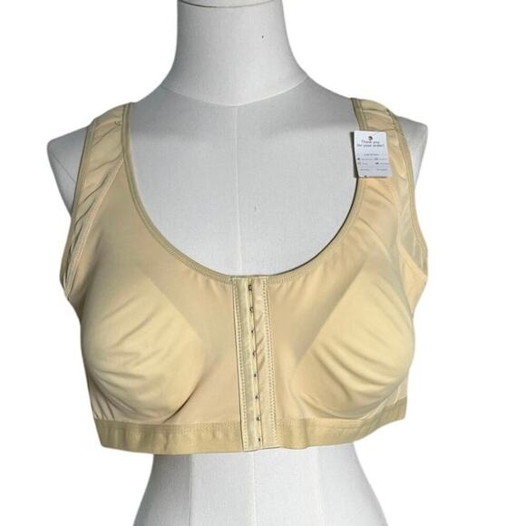 Beige Front Closure Bra 4XL | Wireless‎ Comfort Support | Nylon Spandex - Picture 1 of 11